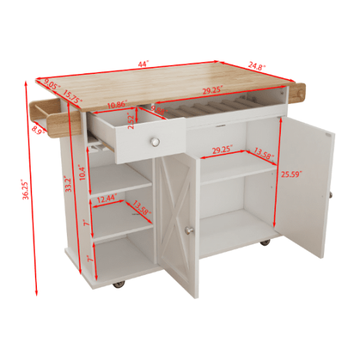 Kitchen Island Trolley With Solid Wood Top, Wine Storage, Spice Rack, Towel Rack, Wine Glass Holder Kitchen Island Trolley With Solid Wood Top, Wine Storage, Spice Rack, Towel Rack, Wine Glass Holder